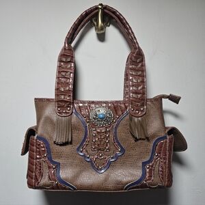 Cowgirl Trendy Brown Purse Turquoise Stone Western Southwestern Conceal Carry